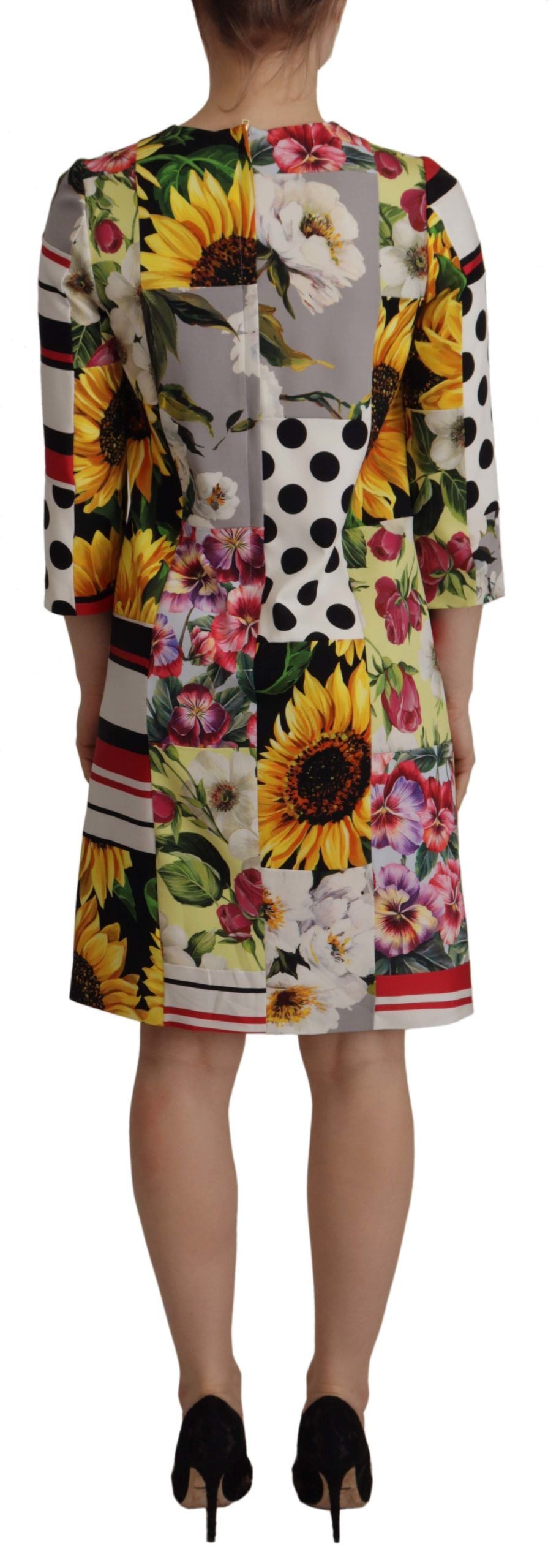 Dolce &amp; Gabbana Multicolor Charmeuse Floral Sheath Jaquard Pachwork Dress