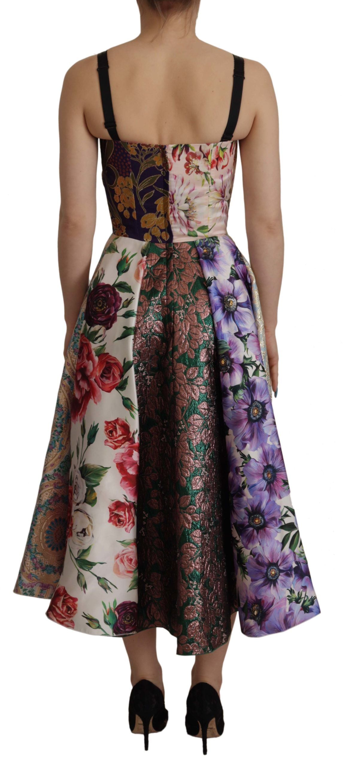 Dolce &amp; Gabbana Dress Midi Patchwork Floral Jaquard Silk