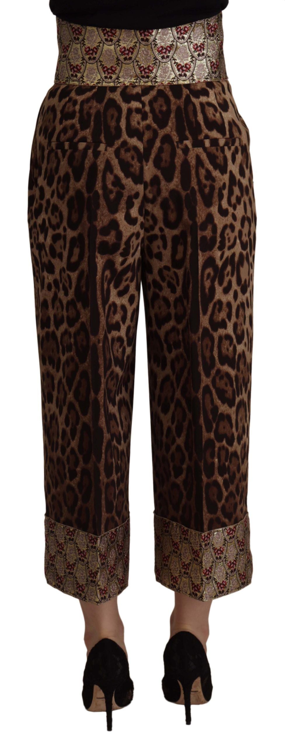 Dolce &amp; Gabbana Brown Leopard Gold Jacquard High Waist Pants