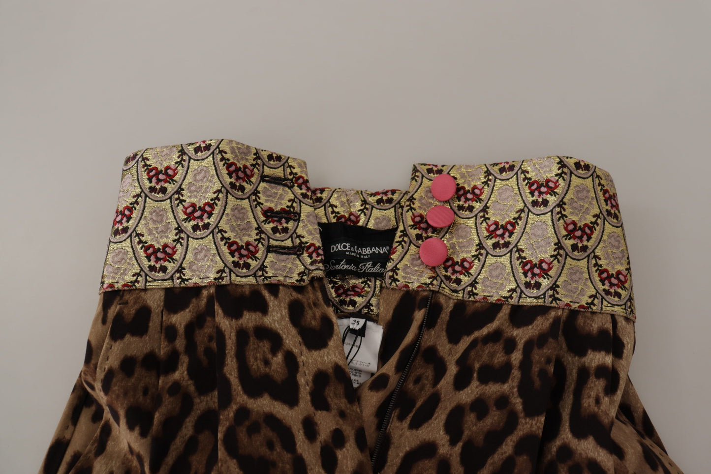 Dolce &amp; Gabbana Brown Leopard Gold Jacquard High Waist Pants