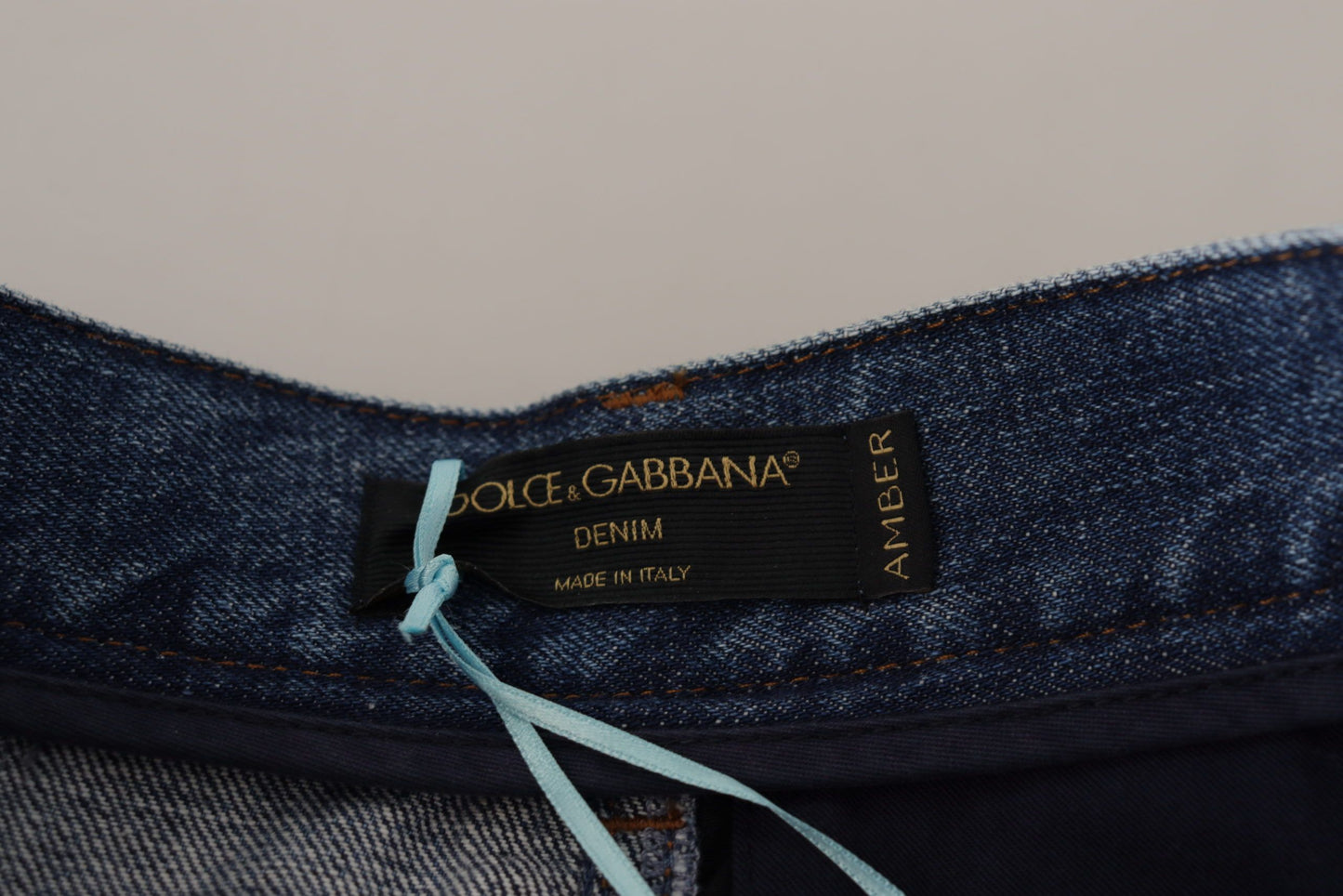 Dolce &amp; Gabbana Blue Jeans Jacquard Majolica High Waist Pants