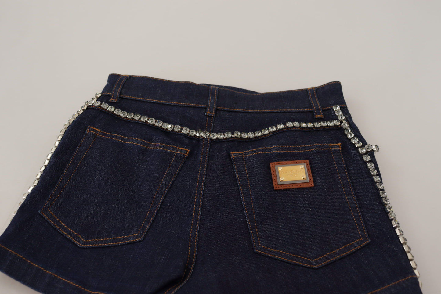 Dolce &amp; Gabbana Blue Denim Stretch Crystal Hot Pants Shorts