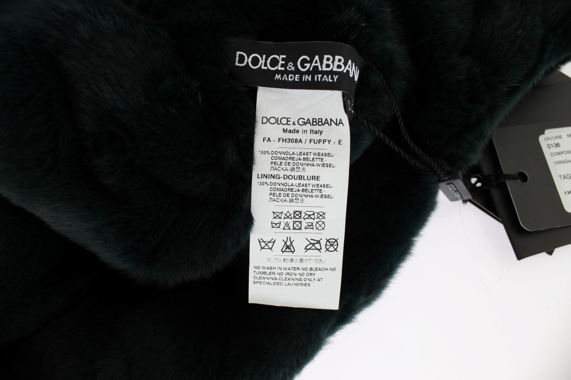 Dolce &amp; Gabbana Grüne Wieselfell-Häkelmütze mit Schal und Kapuze