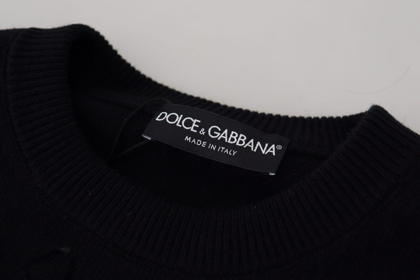 Dolce &amp; Gabbana Pullover mit Rundhalsausschnitt aus schwarzer Wolle mit Logomuster