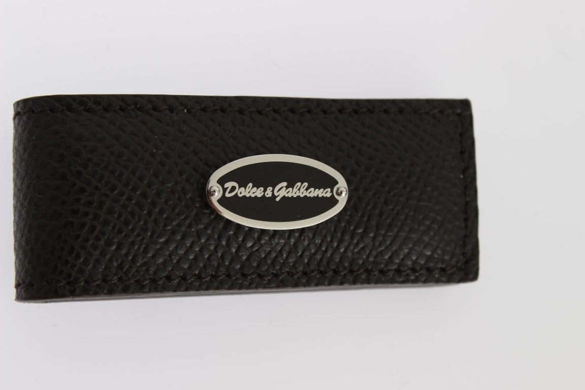 Dolce &amp; Gabbana Brown Leather Magnet Money Clip