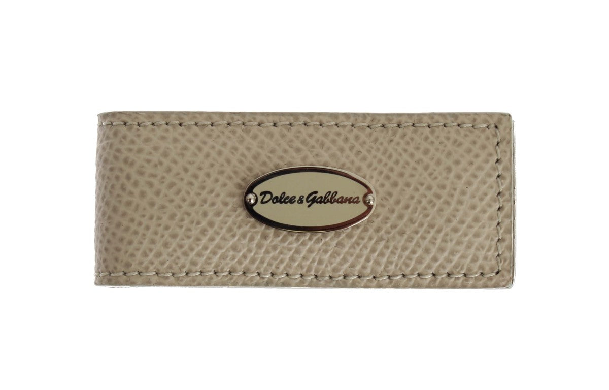 Dolce &amp; Gabbana Beige Leather Magnet Money Clip