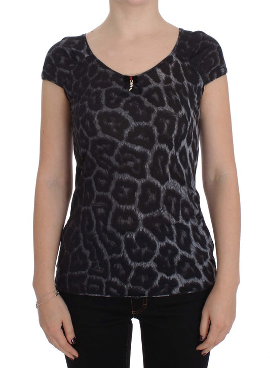 Cavalli Grey Leopard Modal T-Shirt Blouse Top