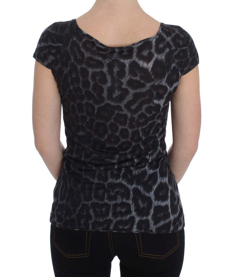 Cavalli Grey Leopard Modal T-Shirt Blouse Top