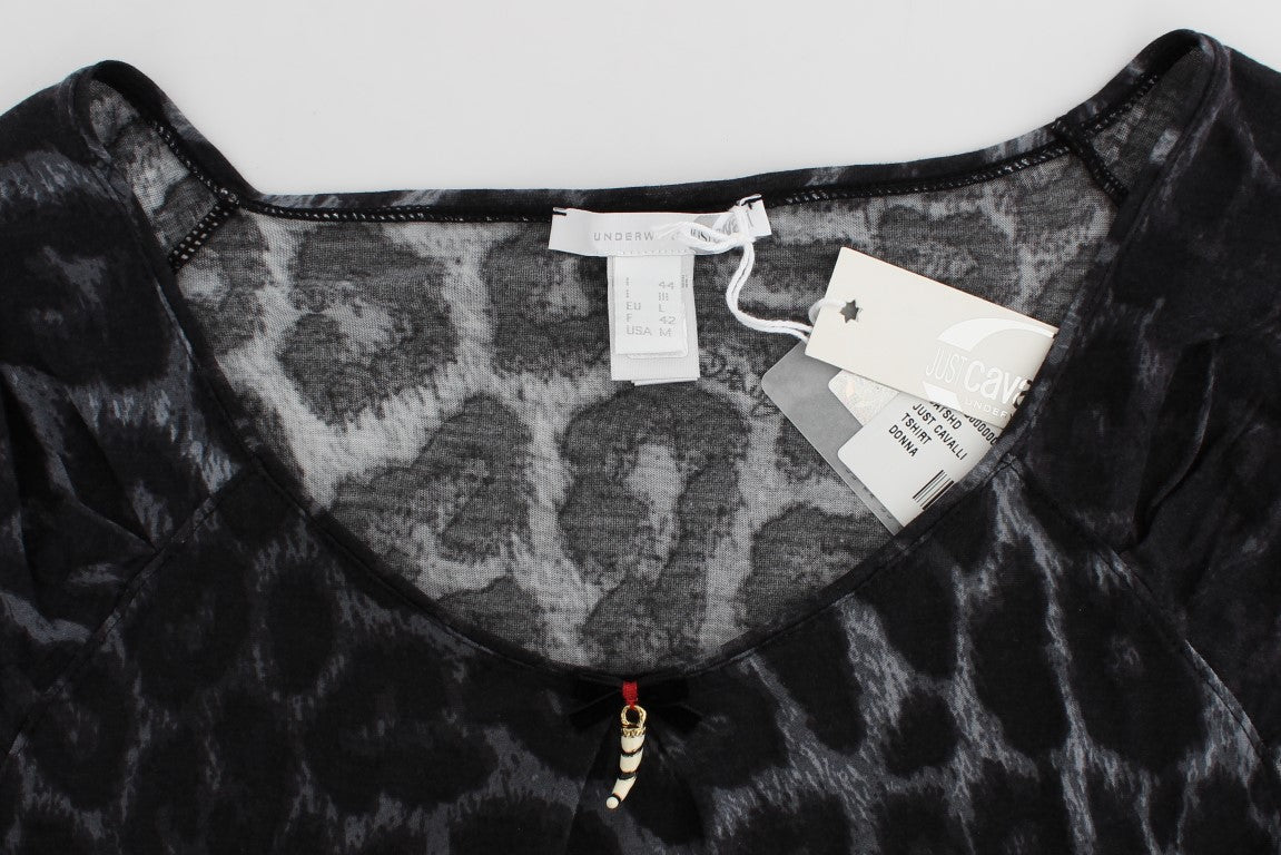 Cavalli Grey Leopard Modal T-Shirt Blouse Top