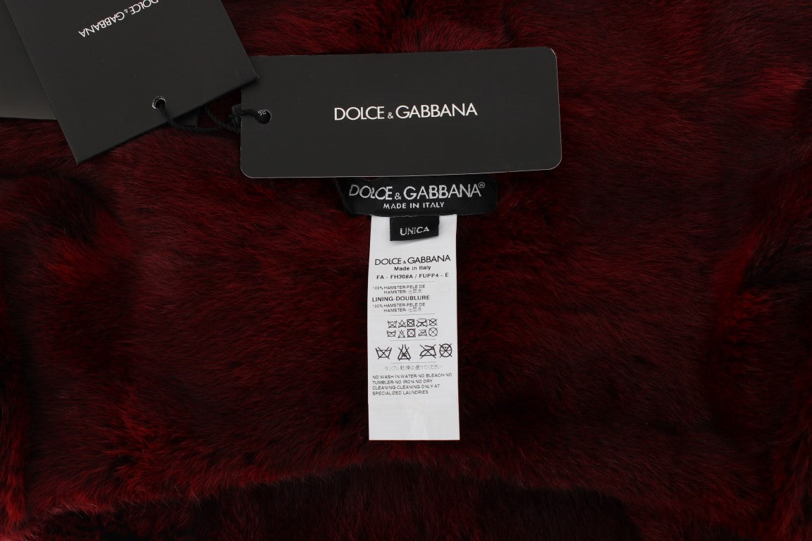 Dolce &amp; Gabbana Bordeauxfarbene Hamsterfell-Häkelmütze mit Schal und Kapuze