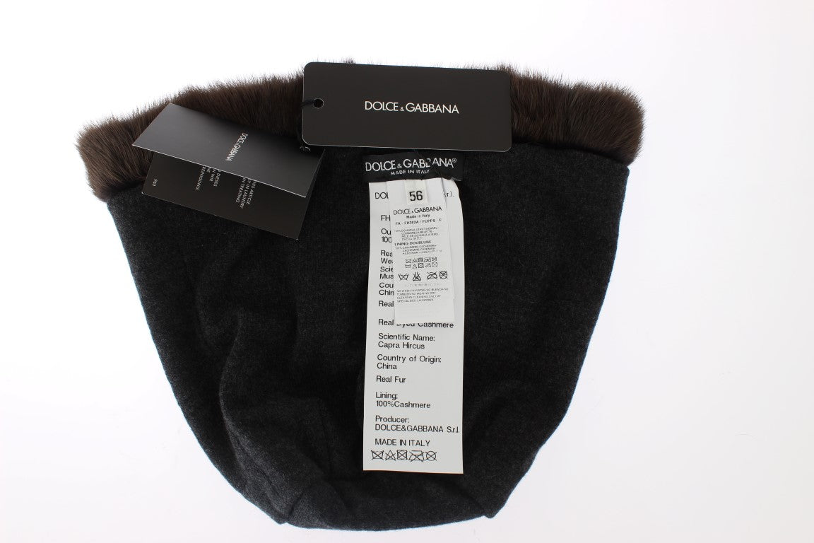 Dolce &amp; Gabbana Brown Weasel Fur Damen Kaschmirmütze Mütze