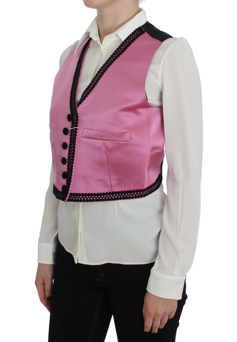 Dolce &amp; Gabbana Pink Silk Button Front Torero Vest Top