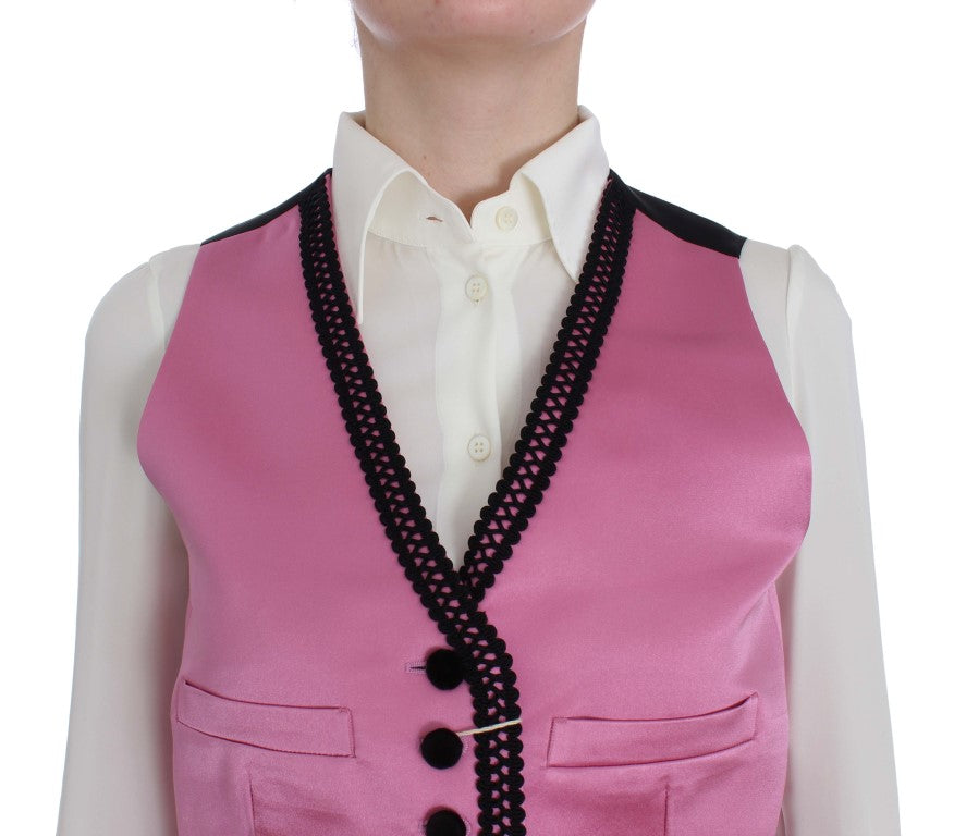 Dolce &amp; Gabbana Pink Silk Button Front Torero Vest Top