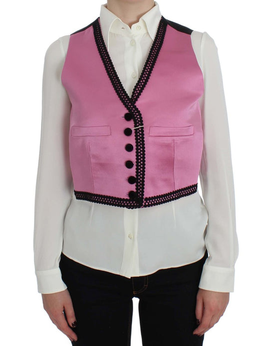 Dolce &amp; Gabbana Pink Silk Button Front Torero Vest Top