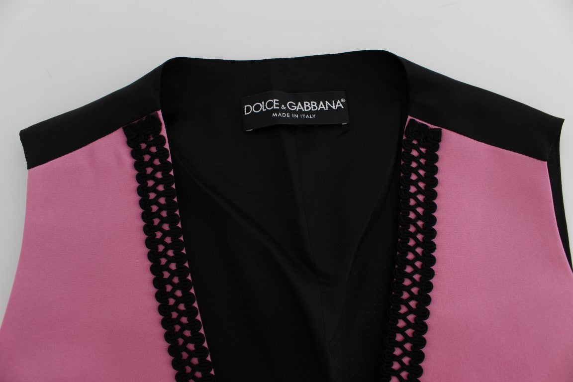 Dolce &amp; Gabbana Pink Silk Button Front Torero Vest Top