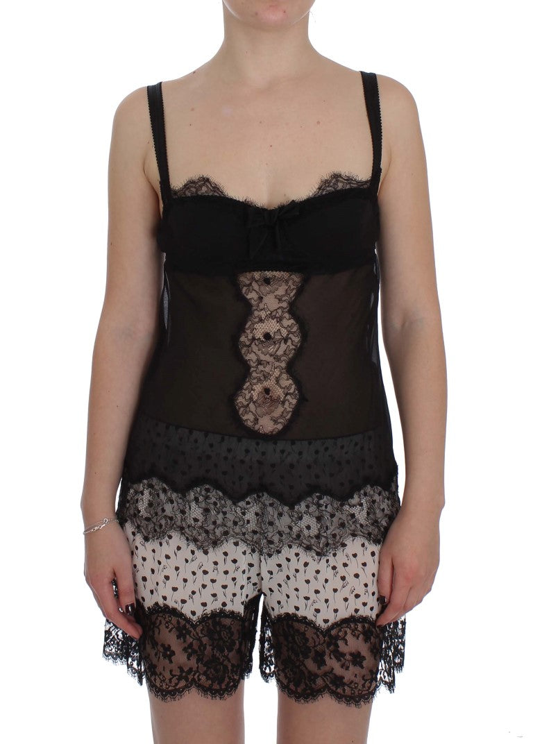 Dolce &amp; Gabbana Black Silk Floral Lace Lingerie Top