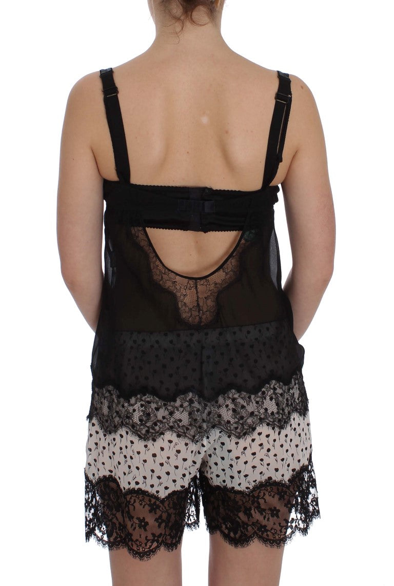 Dolce &amp; Gabbana Black Silk Floral Lace Lingerie Top