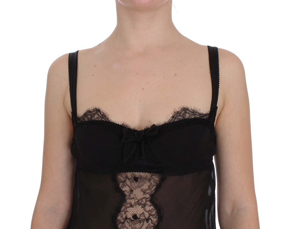 Dolce &amp; Gabbana Black Silk Floral Lace Lingerie Top