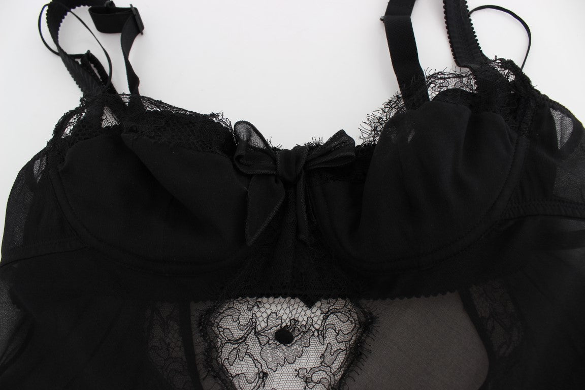 Dolce &amp; Gabbana Black Silk Floral Lace Lingerie Top