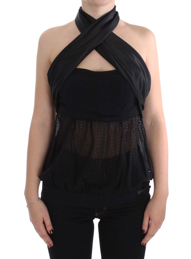 Schwarze Bluse mit Wickeloberteil von Exte