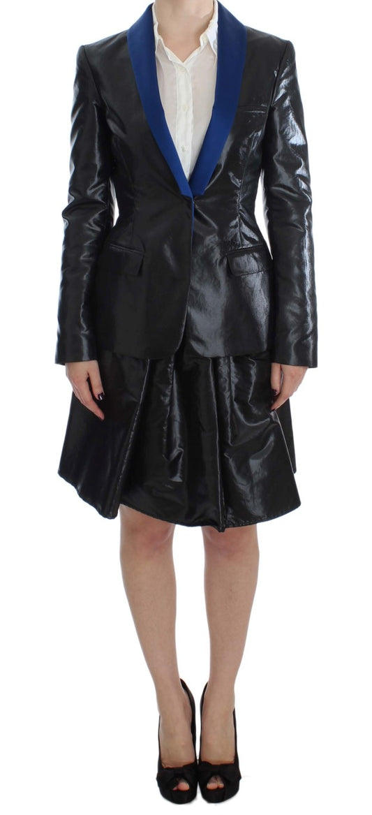 Exte Black Blue Two Piece Suit Skirt at Blazer