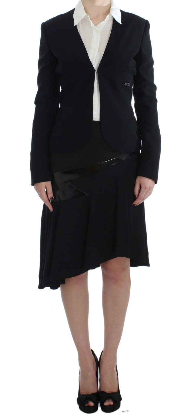 Exte Black Blue Two Piece Suit Skirt at Blazer