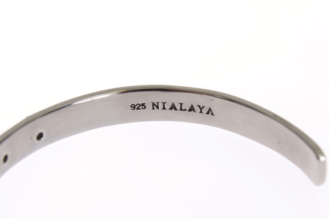 Nialaya Armreif aus 925er Silber mit schwarzem Kristall