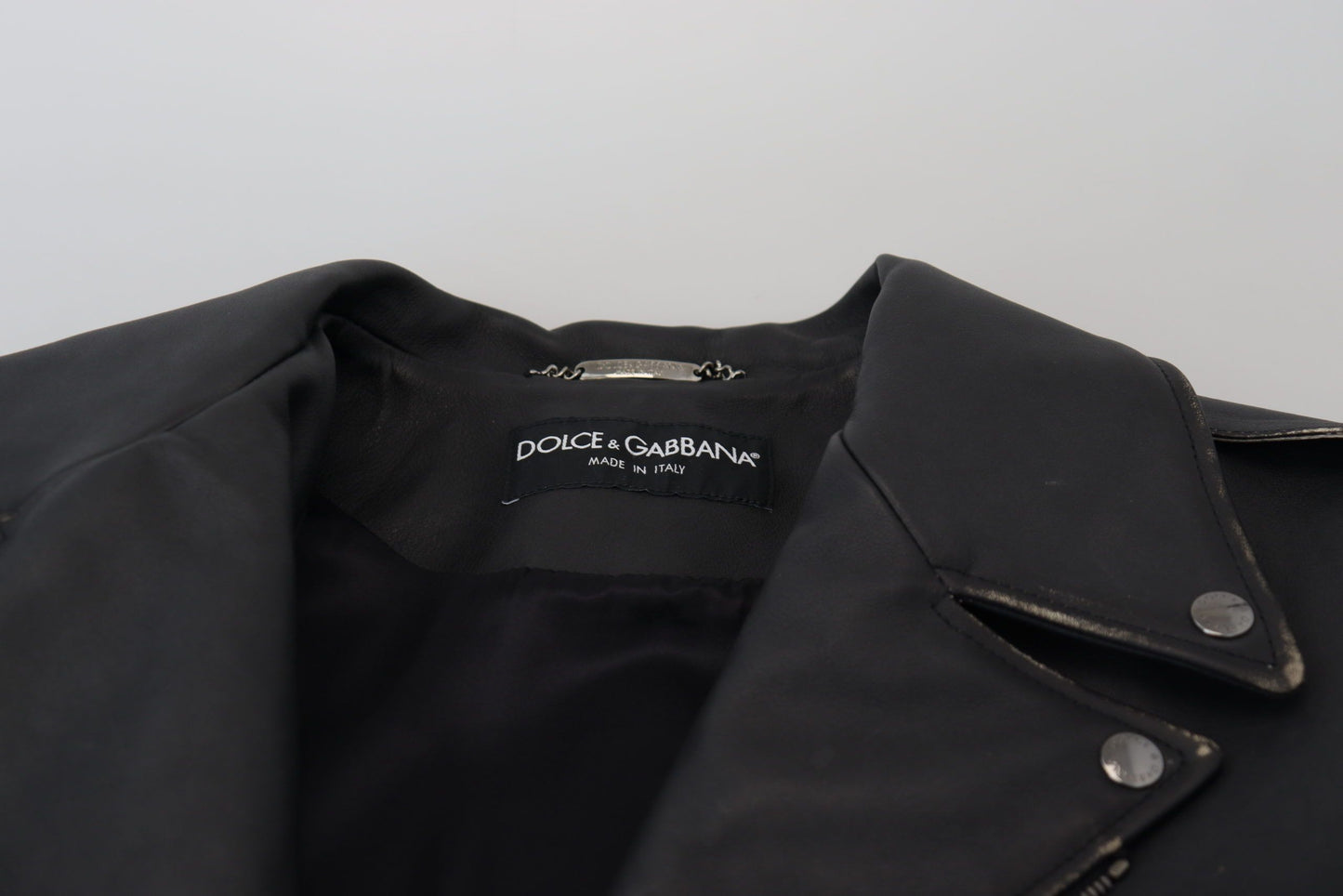 Dolce &amp; Gabbana Schwarze Leder-Bikermantel-Reißverschlussjacke