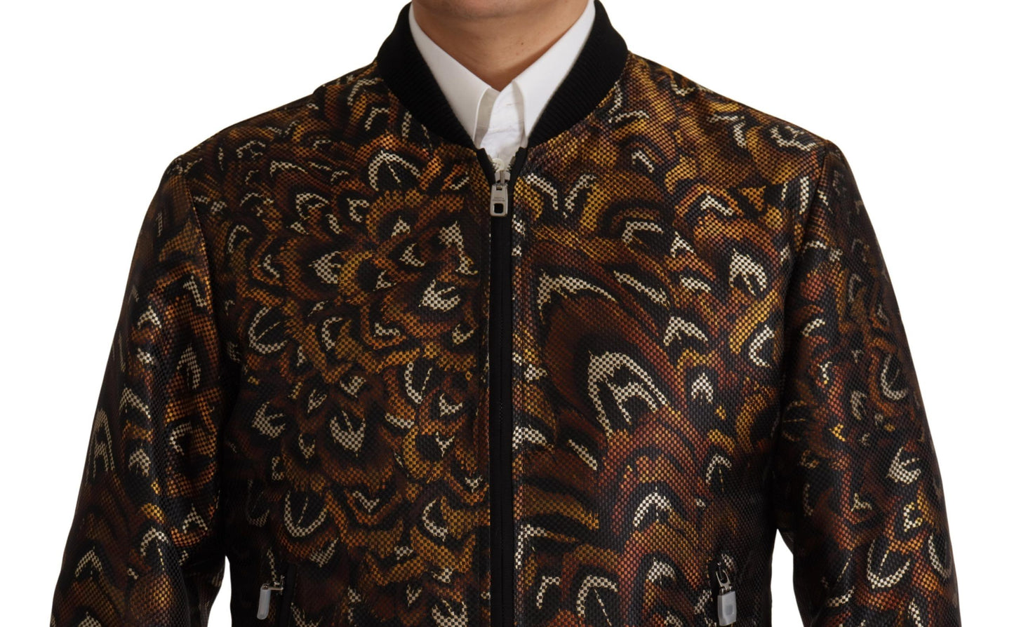 Dolce &amp; Gabbana Braune Blousonjacke mit durchgehendem Reißverschluss und Federn