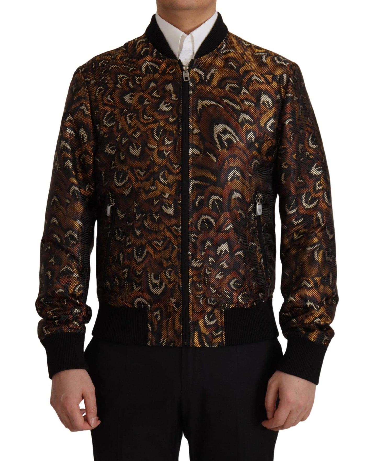 Dolce &amp; Gabbana Braune Blousonjacke mit durchgehendem Reißverschluss und Federn