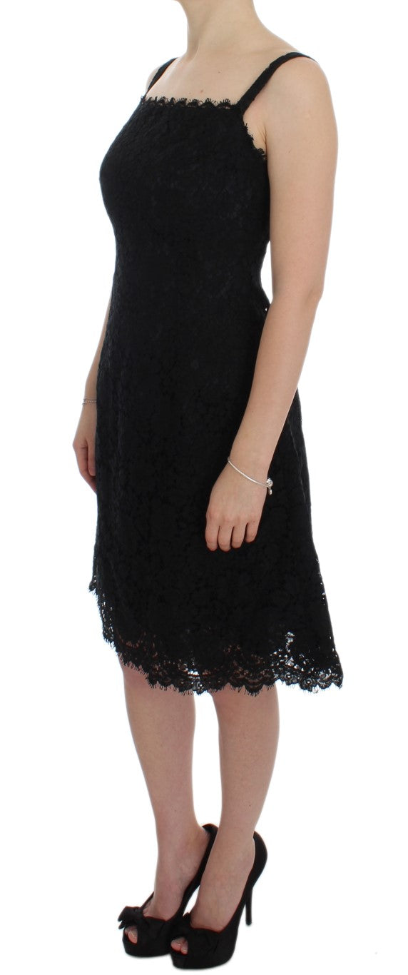 Dolce &amp; Gabbana Black Floral Lace Shift Knee Length Dress