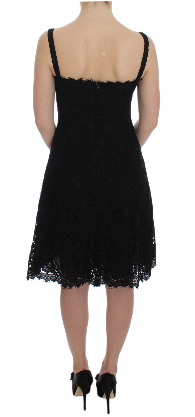 Dolce &amp; Gabbana Black Floral Lace Shift Knee Length Dress