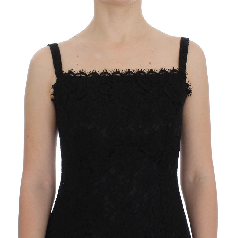 Dolce &amp; Gabbana Black Floral Lace Shift Knee Length Dress