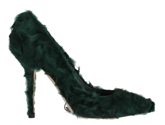 Dolce &amp; Gabbana Green Xiangao Lamb Fur Leather Pumps