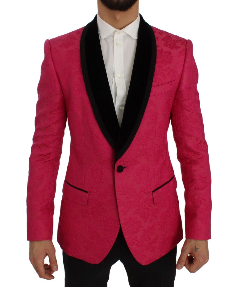 Dolce &amp; Gabbana Pink Floral Brocade Slim Blazer Jacket