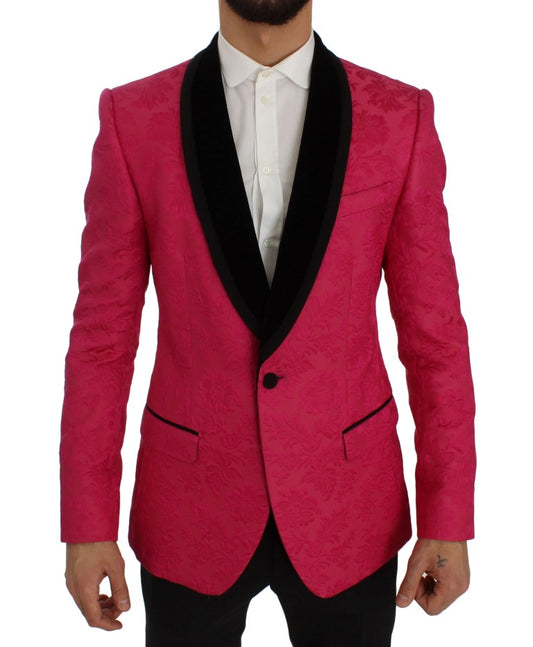 Dolce &amp; Gabbana Pink Floral Brocade Slim Blazer Jacket