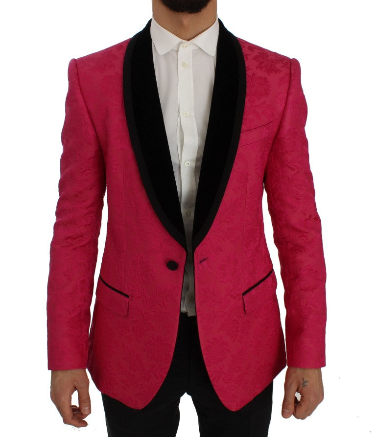 Dolce &amp; Gabbana Pink Floral Brocade Slim Blazer Jacke