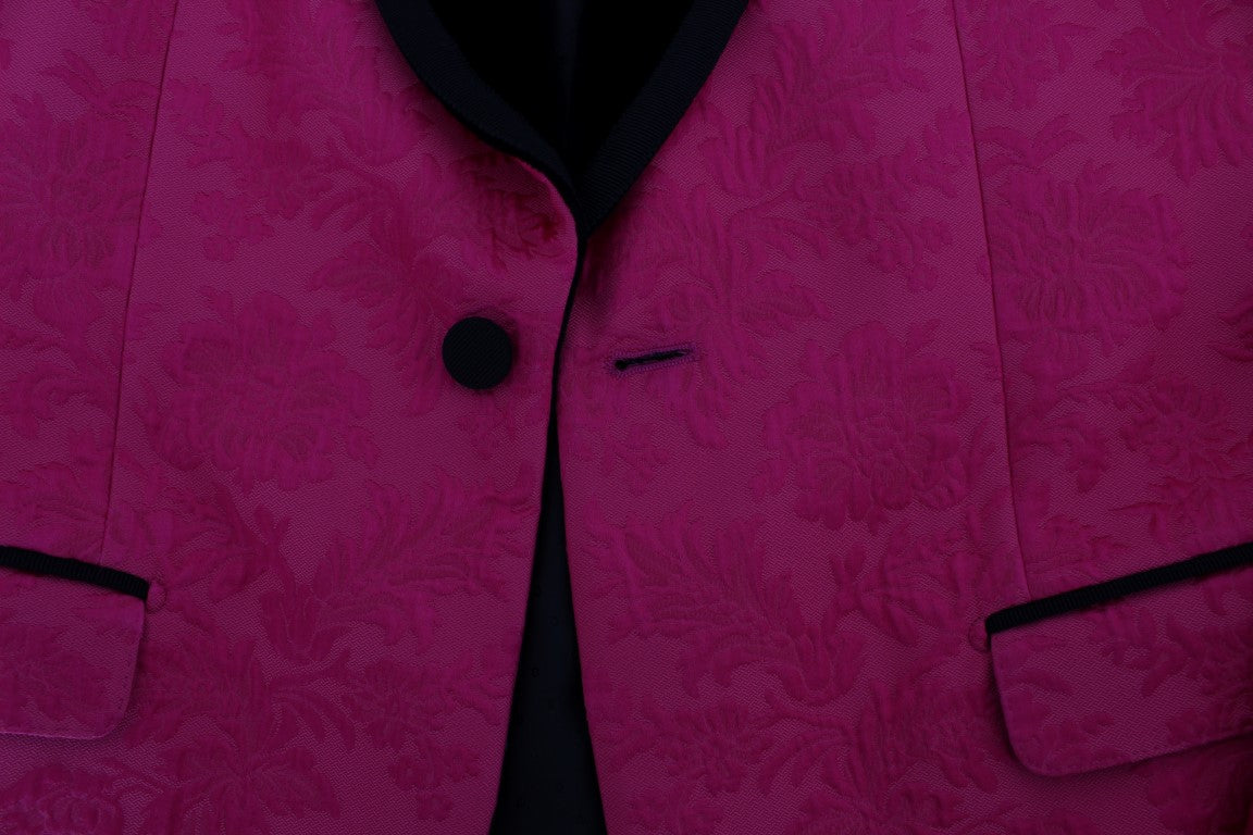 Dolce &amp; Gabbana Pink Floral Brocade Slim Blazer Jacket