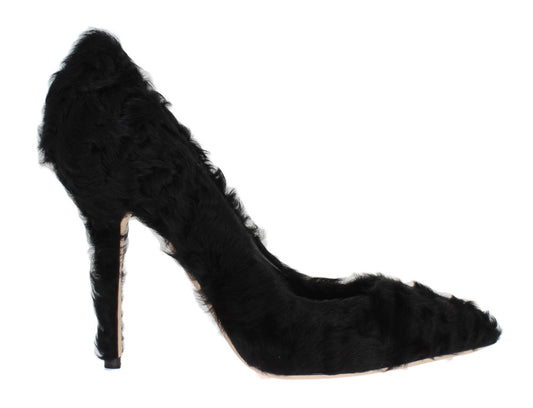 Dolce &amp; Gabbana Black Xiangao Lamb Fur Leather Pumps