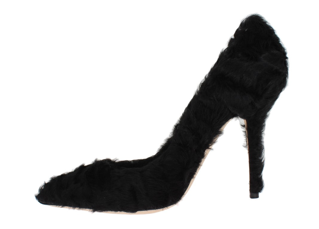 Dolce &amp; Gabbana Black Xiangao Lamb Fur Leather Pumps