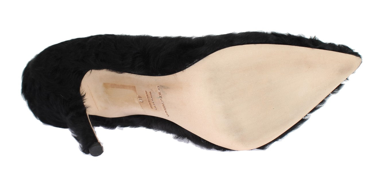 Dolce &amp; Gabbana Black Xiangao Lamb Fur Leather Pumps