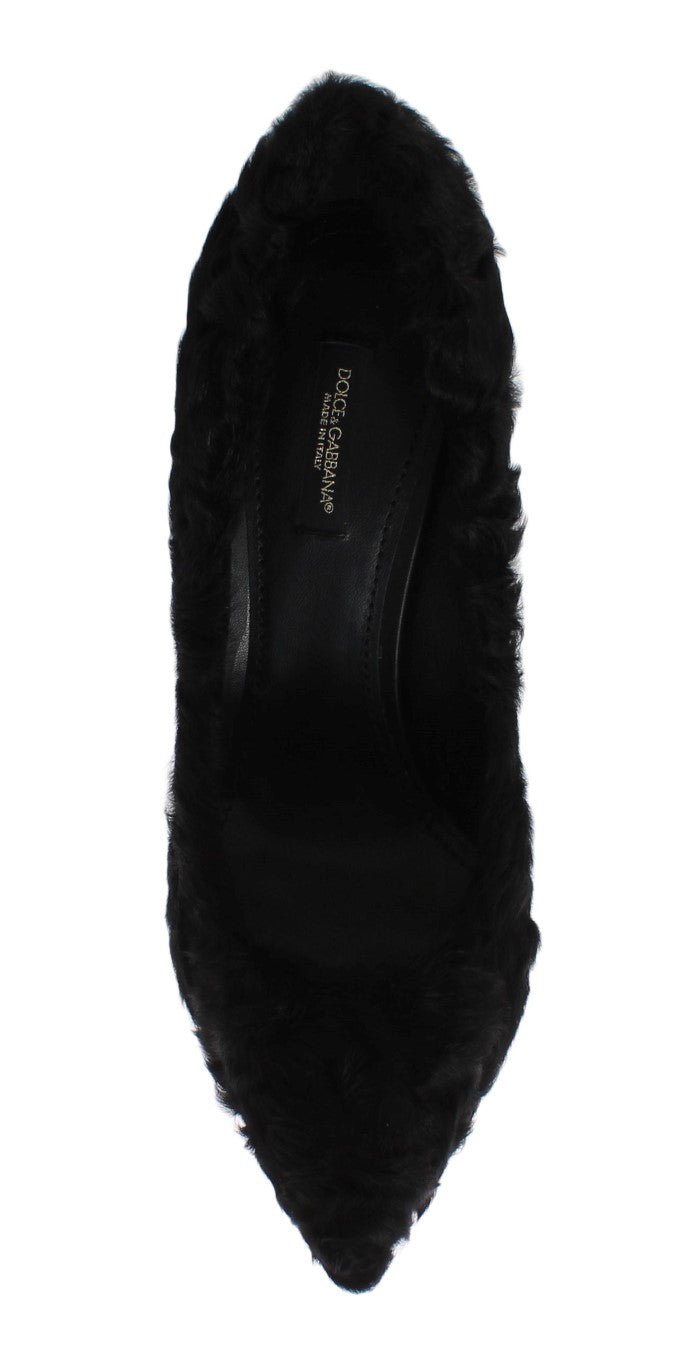 Dolce &amp; Gabbana Black Xiangao Lamb Fur Leather Pumps