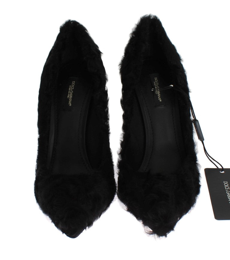 Dolce &amp; Gabbana Black Xiangao Lamb Fur Leather Pumps