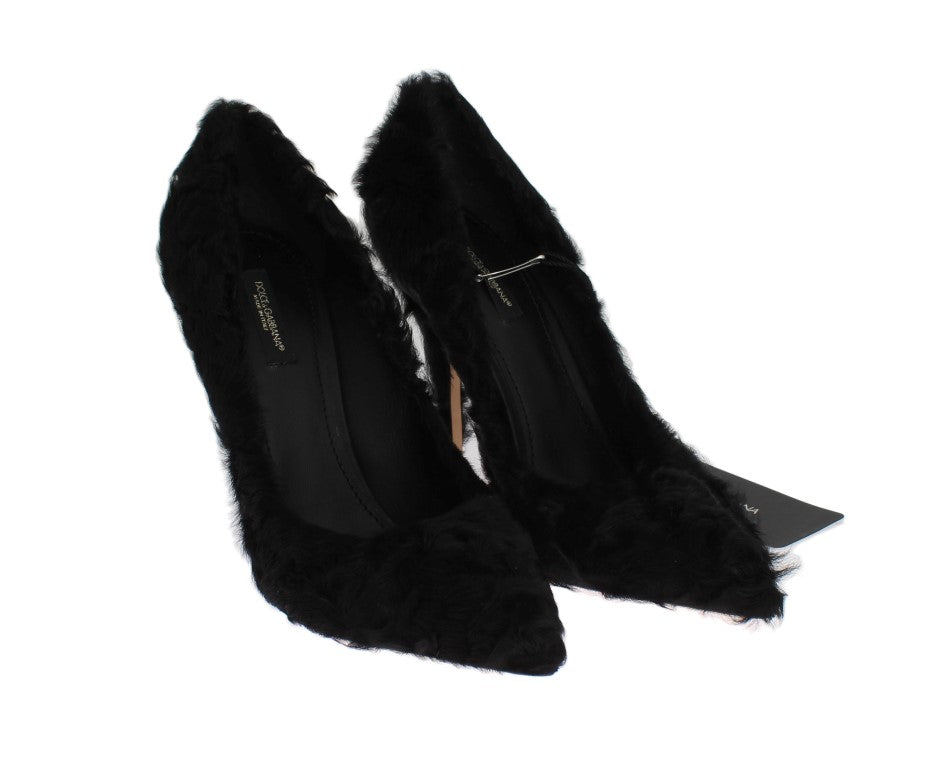 Dolce &amp; Gabbana Black Xiangao Lamb Fur Leather Pumps