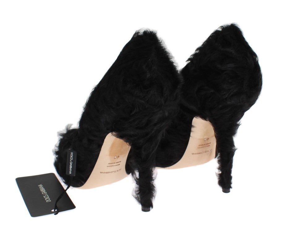 Dolce &amp; Gabbana Black Xiangao Lamb Fur Leather Pumps