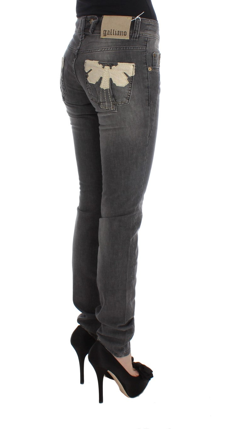 John Galliano Slim Fit Stretch-Jeans aus Baumwollmischung in grauer Waschung