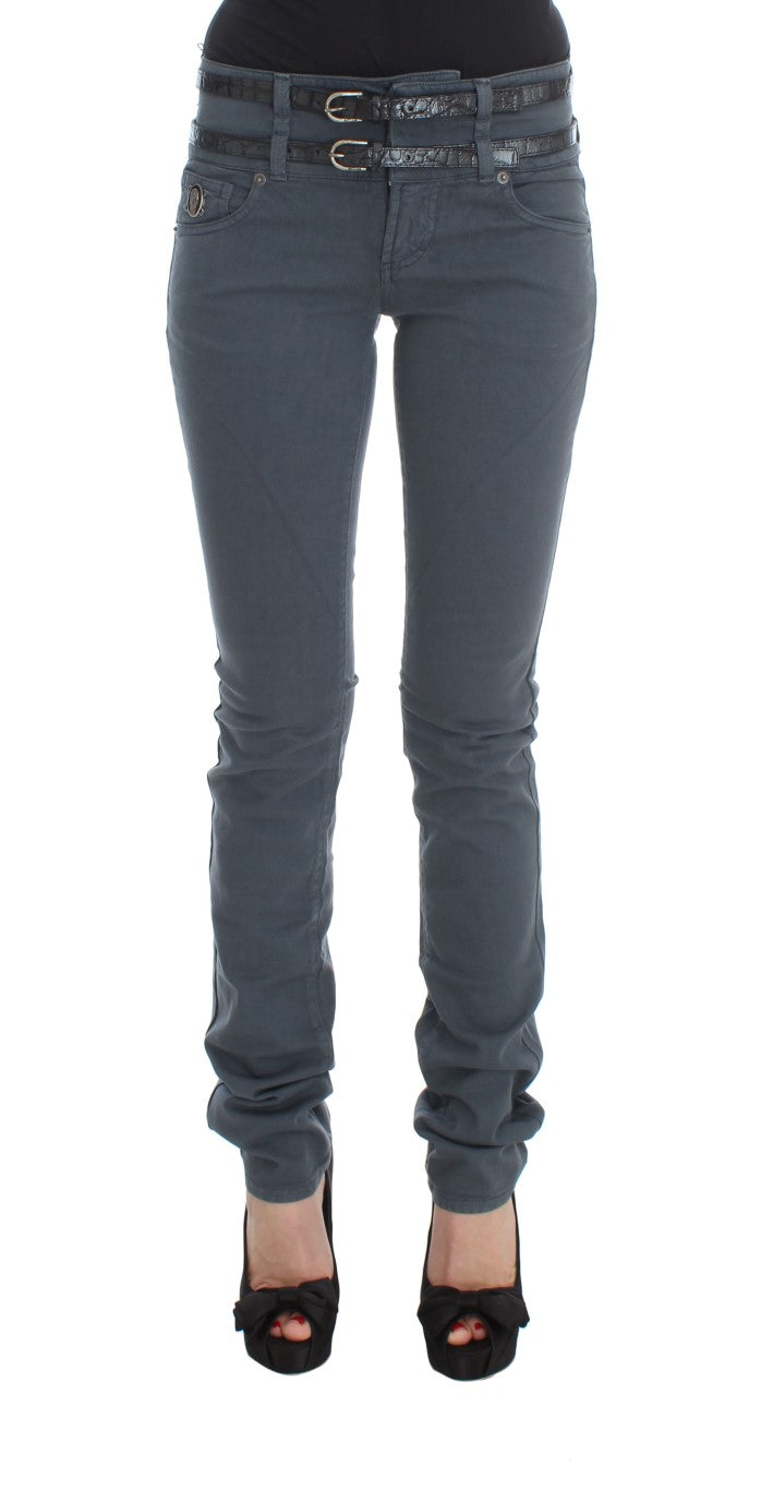 John Galliano Blaue Slim-Fit-Jeans mit hoher Taille aus Baumwollmischung