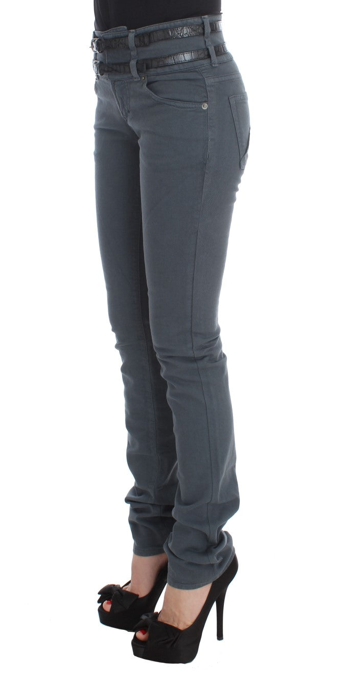 John Galliano Blaue Slim-Fit-Jeans mit hoher Taille aus Baumwollmischung