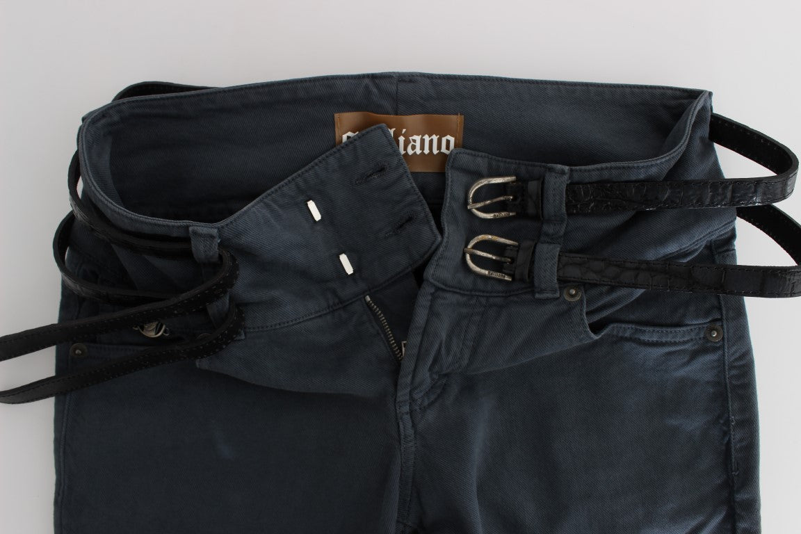 John Galliano Blaue Slim-Fit-Jeans mit hoher Taille aus Baumwollmischung