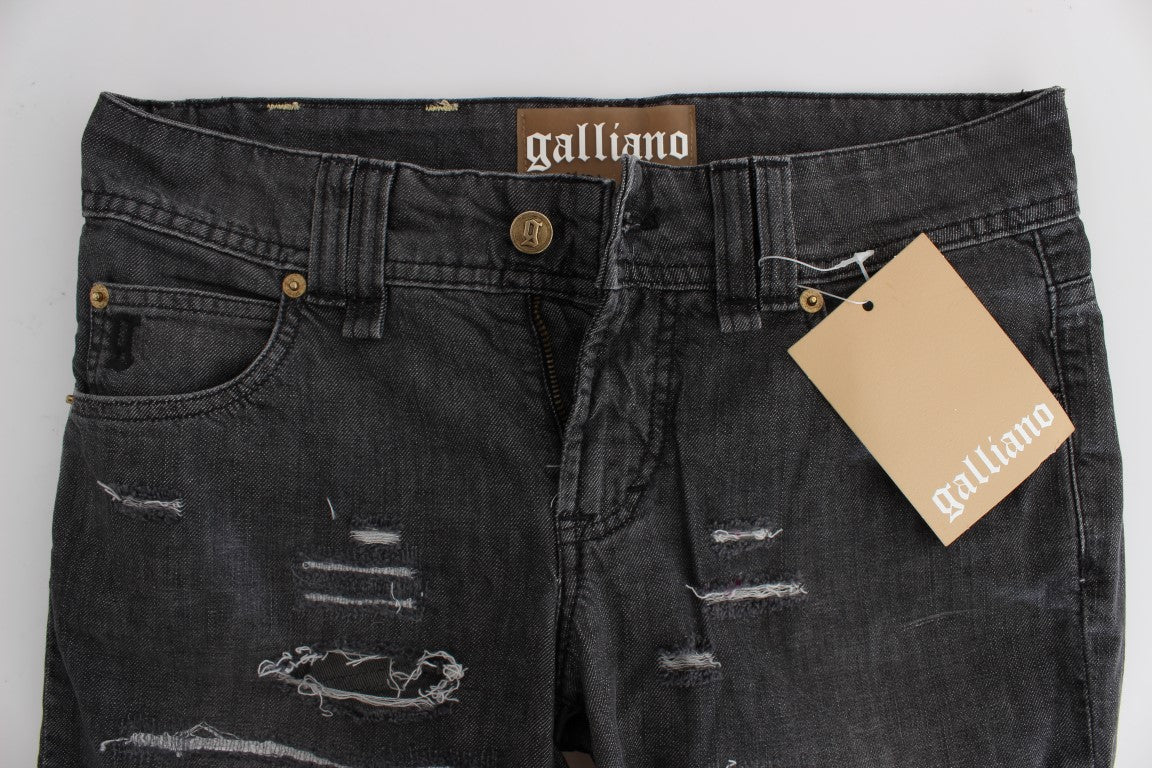 John Galliano zerrissene, gerade geschnittene Jeans aus Baumwolle in grauer Waschung